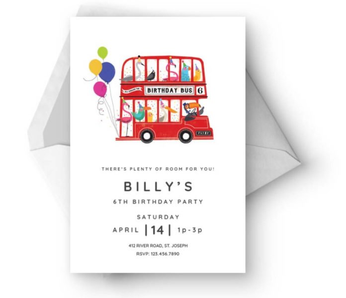 Ücretsiz Birthday Bus Temalı Doğum Günü Davetiyesi, London Bus Davetiyesi, Ücretsiz Davetiyeler, Doğum Günü Davetiyeleri | Neşeli Süs Evim